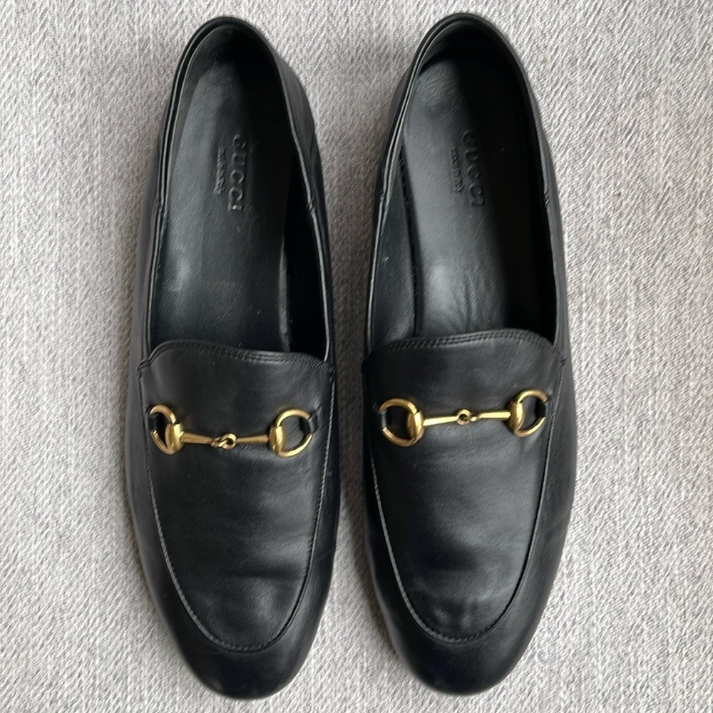 Gucci Brixton Black Leather Goldtone Horsebit Hardware Foldable Loafer Mule - Picture 13 of 15